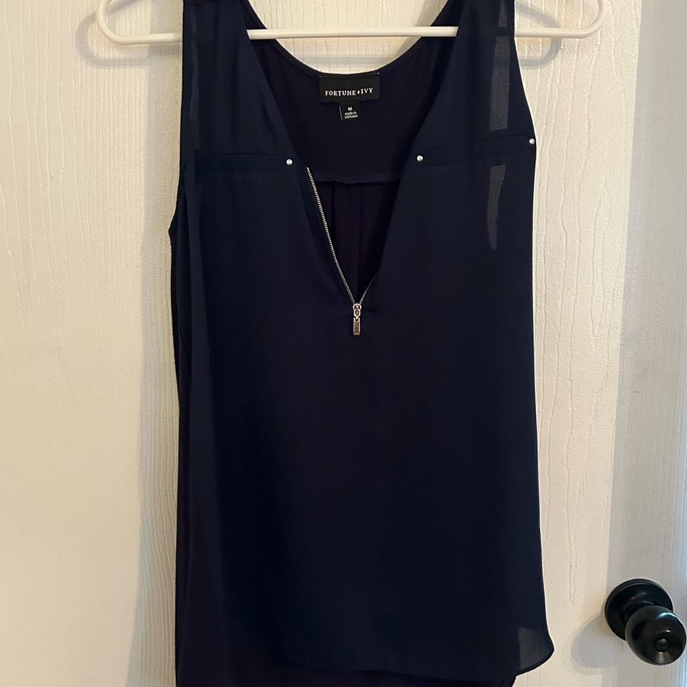 Fortune + Ivy Navy Sleeveless Tank Top with Zipper